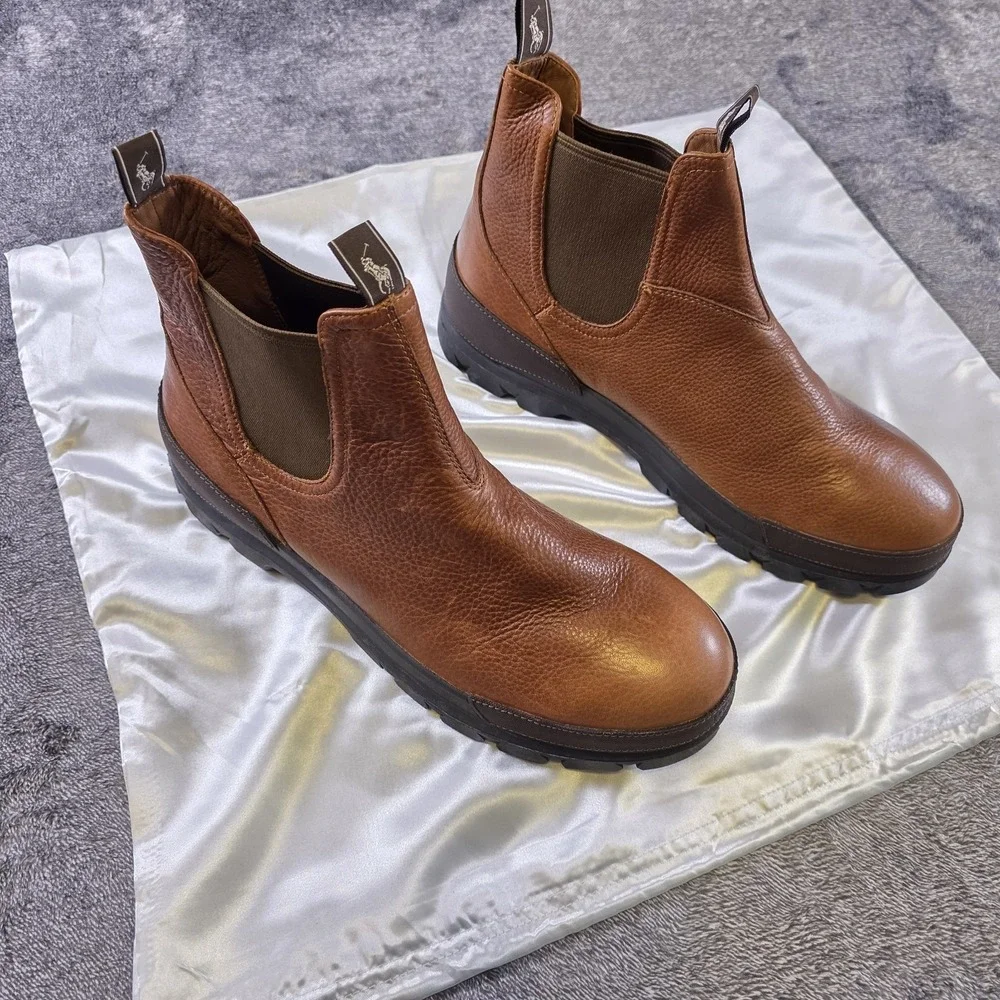 Polo Ralph Lauren Oslo Chelsea Boots Size 13 D Brown Leather Distressed